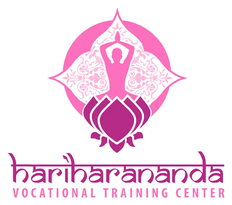 A pink logo with a person doing yoga.